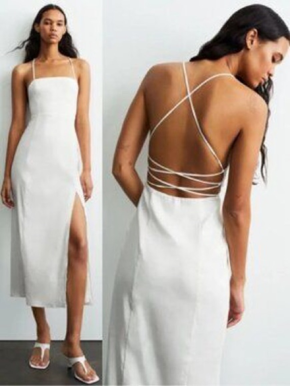 White Linen Strappy Back Dress
